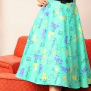 Pinup Couture Doris Skirt in Mint Atomic Print, XS
